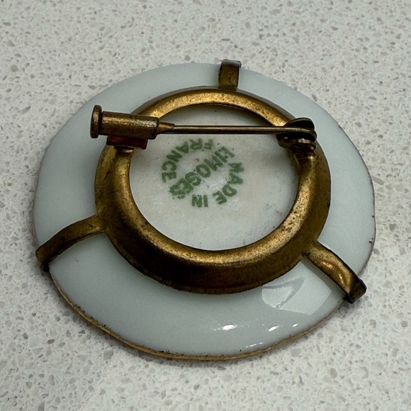Vintage Limoges Porcelain Hand Painted Brooch and Screwback Earrings Set 1940s - Picture 7 of 14